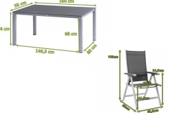 Clearance BasicPlus Garten-Essgruppe, silber/anthrazit, Alu/Spraystone/Textil, 160 x 95 cm, inkl. 6 Klappstühle Garten-Essgruppen|Aluminium-Gartenmöbel