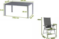 Clearance BasicPlus Garten-Essgruppe, silber/anthrazit, Alu/Spraystone/Textil, 160 x 95 cm, inkl. 6 Klappstühle Garten-Essgruppen|Aluminium-Gartenmöbel