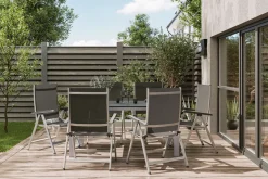Clearance BasicPlus Garten-Essgruppe, silber/anthrazit, Alu/Spraystone/Textil, 160 x 95 cm, inkl. 6 Klappstühle Garten-Essgruppen|Aluminium-Gartenmöbel