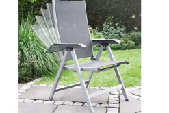 Sale BasicPlus Garten-Essgruppe, silber / anthrazit, Alu / Spraystone / Textil, Tisch 180/280x100cm, 6 Klappstühle Garten-Essgruppen