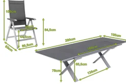 Sale BasicPlus Garten-Essgruppe, silber / anthrazit, Alu / Spraystone / Textil, Tisch 180/280x100cm, 6 Klappstühle Garten-Essgruppen