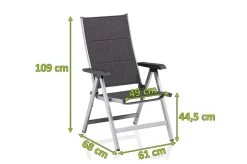 Discount BasicPlus Padded Klappstuhl, silber/anthrazit, Alu/Textilene, 0301201-9000, verstellbare Rückenlehne Aluminium-Gartenmöbel|Gartenstühle & Gartensessel