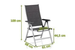 Discount BasicPlus Padded Klappstuhl, silber/anthrazit, Alu/Textilene, 0301201-9000, verstellbare Rückenlehne Aluminium-Gartenmöbel|Gartenstühle & Gartensessel