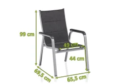 Clearance BasicPlus PaddedStapelsessel, silber/anthrazit, Alu/Textilene, 0301202-9000, stapelbar Aluminium-Gartenmöbel|Gartenstühle & Gartensessel