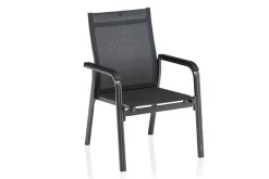 Discount BasicPlus Premium Garten-Essgruppe, anthrazit, Alu/Textilene, Tisch 180/240 cm, 6 Stapelsessel Garten-Essgruppen|Aluminium-Gartenmöbel
