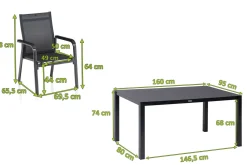 Discount BasicPlus Premium Garten-Essgruppe, anthrazit, Alu/Spraystone, Tisch 160x95 cm, 4 Stapelsessel Garten-Essgruppen|Aluminium-Gartenmöbel