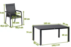 Discount BasicPlus Premium Garten-Essgruppe, anthrazit, Alu/Spraystone, Tisch 160x95 cm, 4 Stapelsessel Garten-Essgruppen|Aluminium-Gartenmöbel