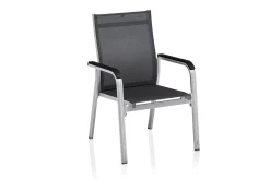 Best BasicPlus Premium Garten-Essgruppe, silber, Alu/Spraystone, Tisch 160x95 cm, 4 Stapelsessel Garten-Essgruppen