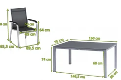 Best BasicPlus Premium Garten-Essgruppe, silber, Alu/Spraystone, Tisch 160x95 cm, 4 Stapelsessel Garten-Essgruppen