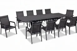 Clearance BasicPlus Premium Garten-Essgruppe, anthr., Alu/Spraystone, Tisch 180/280 cm, 10 Stapelsessel Garten-Essgruppen|Aluminium-Gartenmöbel