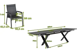 Clearance BasicPlus Premium Garten-Essgruppe, anthr., Alu/Spraystone, Tisch 180/280 cm, 10 Stapelsessel Garten-Essgruppen|Aluminium-Gartenmöbel