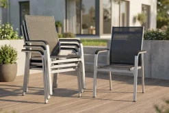 Sale BasicPlus Premium, silber/ lakritz, Alu/Outdoorgewebe, 4 Stapelsessel (0102405-0000) Garten-Essgruppen
