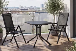 Discount BasicPlus Pro Balkon-Set, anthrazit, Aluminium/KETTALUX/Textilene, Tisch 70 x 70 cm, 2 Klappstühle, ergonomisch Balkonmöbel-Set|Aluminium-Gartenmöbel
