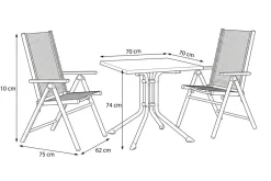 Discount BasicPlus Pro Balkon-Set, anthrazit, Aluminium/KETTALUX/Textilene, Tisch 70 x 70 cm, 2 Klappstühle, ergonomisch Balkonmöbel-Set|Aluminium-Gartenmöbel