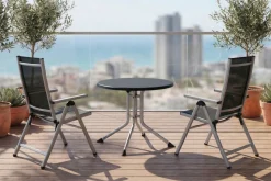 Outlet BasicPlus Pro Balkon-Set, silber/anthrazit, Aluminium/Textilene/KETTALUX, Tisch Ø 70 cm, klappbar, pflegeleicht Balkonmöbel-Set|Aluminium-Gartenmöbel