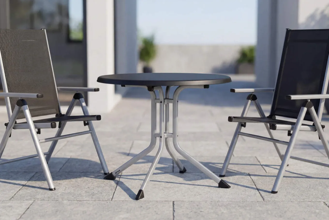 Outlet BasicPlus Pro Balkon-Set, silber/anthrazit, Aluminium/Textilene/KETTALUX, Tisch Ø 70 cm, klappbar, pflegeleicht Balkonmöbel-Set|Aluminium-Gartenmöbel