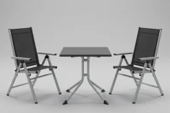 Clearance BasicPlus Pro Balkon-Set, silber/anthrazit, Aluminium/KETTALUX/Textilene, Tisch 70 x 70 cm, 2 Klappstühle Balkonmöbel-Set