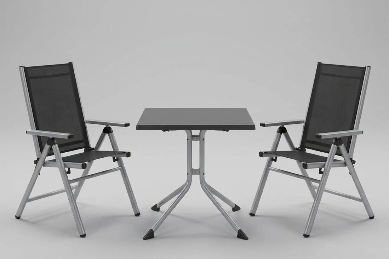 Clearance BasicPlus Pro Balkon-Set, silber/anthrazit, Aluminium/KETTALUX/Textilene, Tisch 70 x 70 cm, 2 Klappstühle Balkonmöbel-Set
