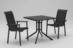Clearance BasicPlus Pro Balkon-Set, anthrazit, Aluminium/KETTALUX/Textilene, Tisch 70 x 70 cm, 2 Stapelsessel, robust Balkonmöbel-Set|Aluminium-Gartenmöbel