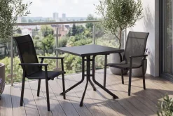 Clearance BasicPlus Pro Balkon-Set, anthrazit, Aluminium/KETTALUX/Textilene, Tisch 70 x 70 cm, 2 Stapelsessel, robust Balkonmöbel-Set|Aluminium-Gartenmöbel