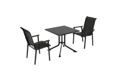 Best BasicPlus Pro Balkon-Set, anthrazit, Aluminium/Textilene/KETTALUX, 80 x 80 cm, 2 Stapelstühle Balkonmöbel-Set