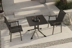 Best BasicPlus Pro Balkon-Set, anthrazit, Aluminium/Textilene/KETTALUX, 80 x 80 cm, 2 Stapelstühle Balkonmöbel-Set
