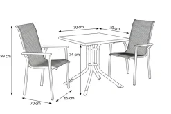 BasicPlus Pro Balkon-Set, silber/anthrazit, Aluminium/KETTALUX/Textilene, Tisch 70 x 70 cm, 2 Stapelsessel Balkonmöbel-Set|Aluminium-Gartenmöbel