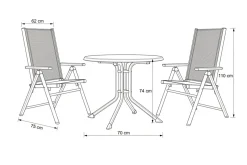 New BasicPlus Pro Balkon-Set, anthrazit, Aluminium/KETTALUX/Textilene, Tisch Ø 70 cm, 2 Klappstühle, schmutzabweisend Balkonmöbel-Set
