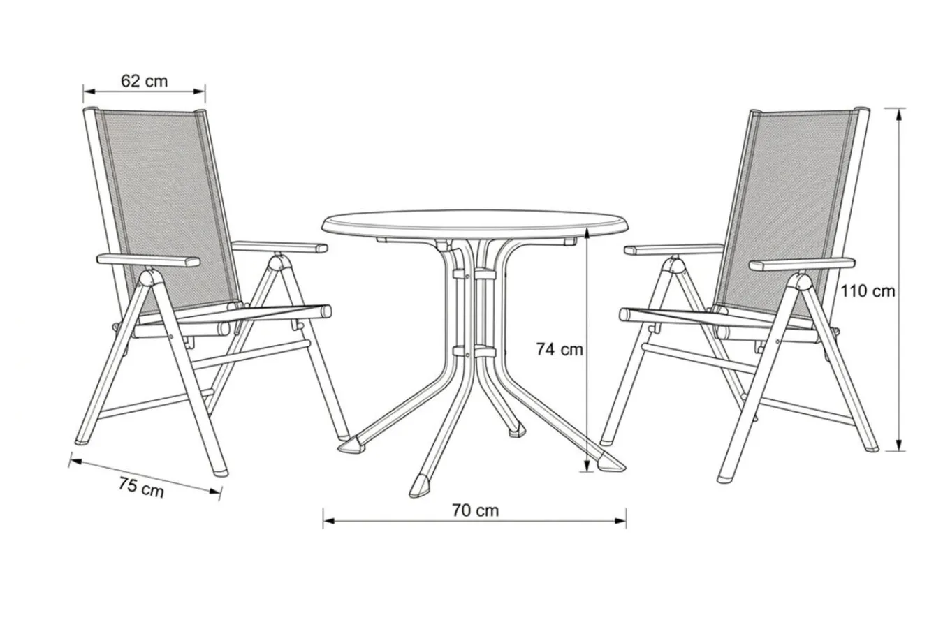 New BasicPlus Pro Balkon-Set, anthrazit, Aluminium/KETTALUX/Textilene, Tisch Ø 70 cm, 2 Klappstühle, schmutzabweisend Balkonmöbel-Set
