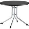 Best BasicPlus Pro Balkon-Set, silber/anthrazit, Aluminium/Textilene/KETTALUX, Tisch Ø 70 cm, klappbar, 2 Stapelsessel Balkonmöbel-Set|Aluminium-Gartenmöbel