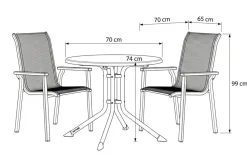 Discount BasicPlus Pro Balkon-Set, anthrazit, Aluminium/KETTALUX/Textilene, Tisch Ø 70 cm, rund, 2 Stapelsessel Balkonmöbel-Set|Aluminium-Gartenmöbel
