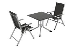 Sale BasicPlus Pro Balkon-Set, silber/anthrazit, Alu/Textilene, Tisch 80 x 80 cm, 2 Klappstühle Garten-Essgruppen