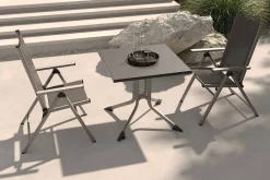 Sale BasicPlus Pro Balkon-Set, silber/anthrazit, Alu/Textilene, Tisch 80 x 80 cm, 2 Klappstühle Garten-Essgruppen