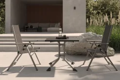 Sale BasicPlus Pro Balkon-Set, silber/anthrazit, Alu/Textilene, Tisch 80 x 80 cm, 2 Klappstühle Garten-Essgruppen