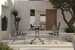 Sale BasicPlus Pro Balkon-Set, silber/anthrazit, Alu/Textilene, Tisch 80 x 80 cm, 2 Klappstühle Garten-Essgruppen