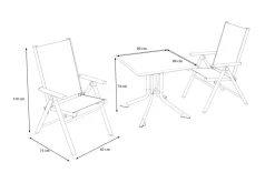 Discount BasicPlus Pro Balkon-Set, anthrazit, Alu/Textilene, Tischplatte klappbar 80 x 80 cm, 2 Klappstühle, geeignet für Balkone Garten-Essgruppen