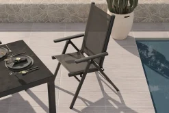 Sale BasicPlus Pro Balkon-Set, anthrazit, Alu/Textilene, Ø100 x 74 cm, 2 Klappstühle, geeignet für Balkone Garten-Essgruppen