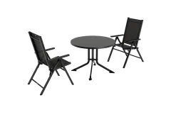 Sale BasicPlus Pro Balkon-Set, anthrazit, Alu/Textilene, Ø100 x 74 cm, 2 Klappstühle, geeignet für Balkone Garten-Essgruppen