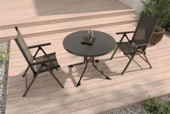 Sale BasicPlus Pro Balkon-Set, anthrazit, Alu/Textilene, Ø100 x 74 cm, 2 Klappstühle, geeignet für Balkone Garten-Essgruppen