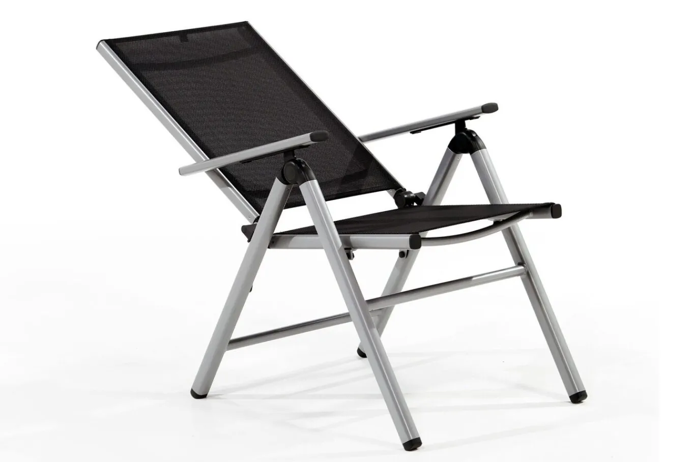 Sale BasicPlus Pro Balkon-Set, silber/anthrazit, Alu/Textilene, Tisch Ø100 cm, 2 Klappstühle Garten-Essgruppen