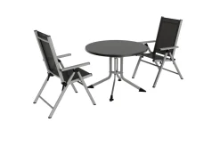 Sale BasicPlus Pro Balkon-Set, silber/anthrazit, Alu/Textilene, Tisch Ø100 cm, 2 Klappstühle Garten-Essgruppen