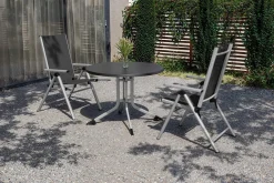 Sale BasicPlus Pro Balkon-Set, silber/anthrazit, Alu/Textilene, Tisch Ø100 cm, 2 Klappstühle Garten-Essgruppen