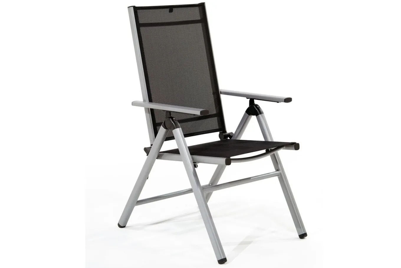 Sale BasicPlus Pro Balkon-Set, silber/anthrazit, Alu/Textilene, Tisch Ø100 cm, 2 Klappstühle Garten-Essgruppen