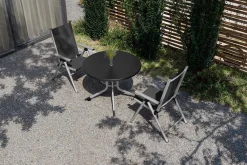 Sale BasicPlus Pro Balkon-Set, silber/anthrazit, Alu/Textilene, Tisch Ø100 cm, 2 Klappstühle Garten-Essgruppen