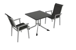 Online BasicPlus Pro Balkon-Set, silber/anthrazit, Alu/Textilene, Klapptisch eckig 80 x 80 cm, 2 Stapelsessel Garten-Essgruppen