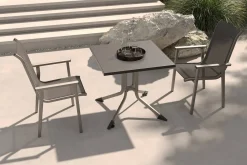 Online BasicPlus Pro Balkon-Set, silber/anthrazit, Alu/Textilene, Klapptisch eckig 80 x 80 cm, 2 Stapelsessel Garten-Essgruppen