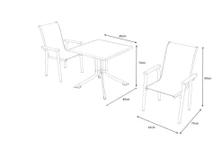 Online BasicPlus Pro Balkon-Set, silber/anthrazit, Alu/Textilene, Klapptisch eckig 80 x 80 cm, 2 Stapelsessel Garten-Essgruppen
