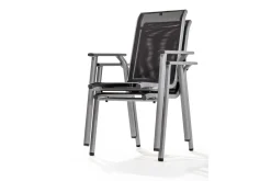 Online BasicPlus Pro Balkon-Set, silber/anthrazit, Alu/Textilene, Klapptisch eckig 80 x 80 cm, 2 Stapelsessel Garten-Essgruppen