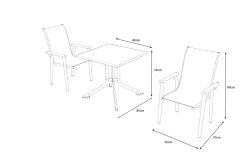Online BasicPlus Pro Balkon-Set, silber/anthrazit, Alu/Textilene, Klapptisch eckig 80 x 80 cm, 2 Stapelsessel Garten-Essgruppen