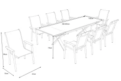 Discount BasicPlus Pro Garten-Essgruppe, anthrazit, Alu/Textilene/Spraystone, Tisch 180/280 x 100 cm, 8 Stapelsessel Garten-Essgruppen